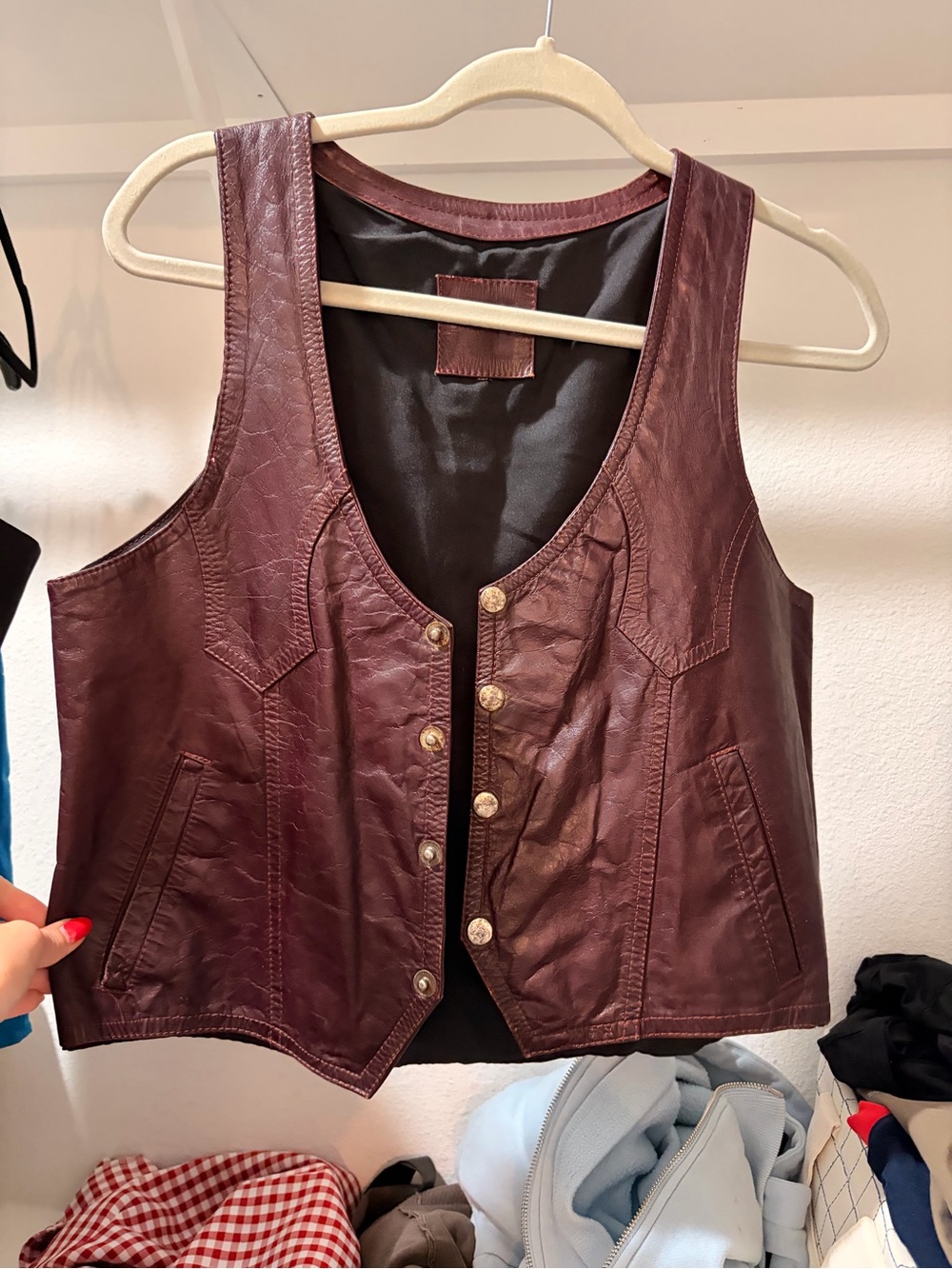 Vintage Deep Burgundy Leather Button Vest